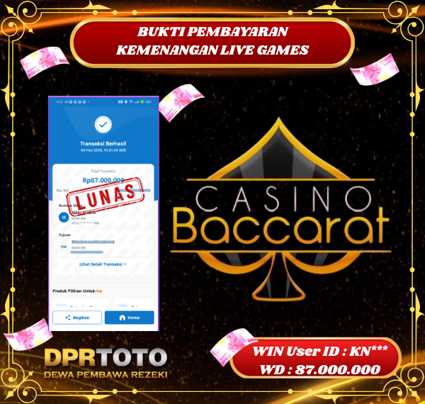 KEMENANGAN BESAR LIVE CASINO BACCARAT Rp.87.000.000 - LUNAS